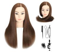 Cabeza de maniquí de 80 % cabello humano de 20 a 22 pulgadas, cabeza de entrenamiento de cosmetología, cabeza de muñeca de maniquí para peluquería con abrazadera de mesa gratis