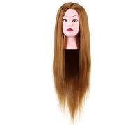Cabeza de maniquí de cabello humano real, 40% cabello rubio de fibra resistente a altas temperaturas para peluqueros, estudiantes de cosmetología, fibra sintética de 26 pulgadas