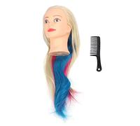 Cabeza de maniquí de pelo largo colorido para práctica de peluquería para entrenamiento de salón de belleza, profesores de belleza, estudiantes, fibra de tamaño realista con peine