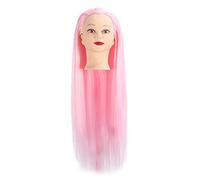 Cabeza de maniquí de pelo largo rosa Alambre de alta temperatura Peluquería Cabeza de entrenamiento de peluquería Práctica de peinado de cabello para profesores de belleza Estudiantes