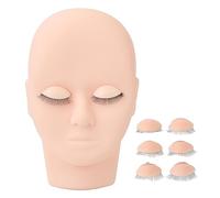 Cabeza de Maniquí de Pestañas Extensión de Pestañas Práctica Cabeza de Muñeca Cara Simulada 3D Pestañas de Doble Capa 3 Pares Párpados Extraíbles Material de Silicona de Goma para (Rosa)