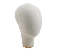 Cabeza de maniquí envuelta en tela de lino con base de madera para peluca, accesorios de sombrero, bufandas y peinados (C)