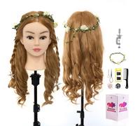 Cabeza de Maniquí Neverland 26" 60% Cabello Humano Real Practicas Formación Muñeca de la Cosmetología para Peluquería, Cabeza de Muñeca con Soporte de Mesa + Accesorios de Peinado #27