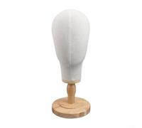 Cabeza de maniquí para peluca con acabado de lino y base de madera, ideal para expertos en cabello, uso en salón de belleza y exhibición de varios accesorios (A)