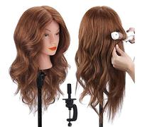 Cabeza de Maniquí, TopDirect 18" 100% Cabello Humano Real Practicas Formación Muñeca de la Cosmetología para Peluquería, Cabeza de Muñeca con Soporte de Mesa + Accesorios de Peinado