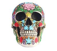 Cabeza de muerte tallada de diseño gótico,estatua de cráneo con pétalos,Adornos de halloween de cráneo de resina,Ornamento de cráneo pintado,mesa de comedor,decoración de salón (estilo 1)