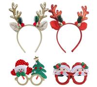 Cabeza de Navidad de Madera de Reno con Campanilla, Juego de gafas de Navidad, Diadema brillante Accesorios para el pelo de fiesta para mujeres y niñas, para fiestas de Navidad, Carnaval y Cosplay