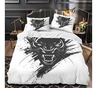 cabeza de pantera Impresión 3D 3 piezas cubrecama Estilo de tatuaje de tinta negra funda de edredón microfibra hipoalergénica cierre cremallera para adolescentes chicas adultos Super king（260x220cm）