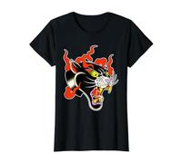 Cabeza de Pantera x Llamas Camiseta gráfica económica, Mujer, Negro, L