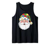 Cabeza de Papá Noel a Cuadros Happy Santa Face, Feliz Navidad Camiseta sin Mangas