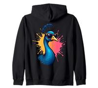 Cabeza de Pavo Real con Gafas - Estilo Dibujo Animado Sudadera con Capucha