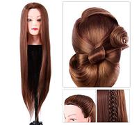 Cabeza de Peluquería Pelo Sintéticos, Cabeza de Maniquí de Entrenamiento para Peluquería Marrón Con Abrazadera Cabeza Studio Maniquí Cosmetologia Formación Práctica Modelo