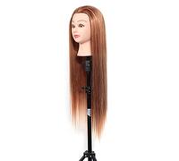 Cabeza de Peluquería Pelo Sintéticos, Cabeza de Maniquí de Entrenamiento para Peluquería Marrón Con Abrazadera Cabeza Studio Maniquí Cosmetologia Formación Práctica Modelo