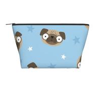Cabeza De Perro Pug De Dibujos Animados Y Fondo Azul De Estrellas, Bolsa de artículos de tocador Bolsa de Maquillaje Bolsa de cosméticos Bolsa de artículos de tocador de Viaje portátil