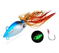 Cabeza de plantilla que brilla en la oscuridad con ojos 3D realistas para agua salada para pesca en aguas profundas, gancho de acero al carbono ultra con falda de silicona suave, color B (60 g color E