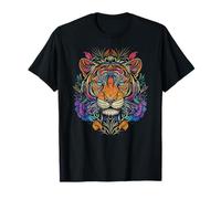 Cabeza de Tigre Colorido Mandala Floral Vida Silvestre Animal Camiseta