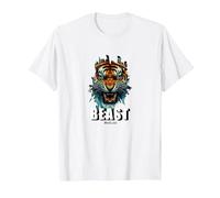 Cabeza de Tigre de Bestia, diseño de Tigre, Entrenamiento de Gimnasio Camiseta, Hombre, Blanco, 4XL