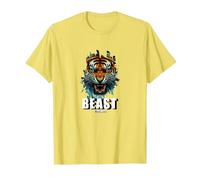 Cabeza de Tigre de Bestia, diseño de Tigre, Entrenamiento de Gimnasio Camiseta, Hombre, Limón, XXL