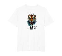 Cabeza de Tigre de Bestia, diseño de Tigre, Entrenamiento de Gimnasio Camiseta, Hombre Tallas Grandes, Blanco, 3X Alto