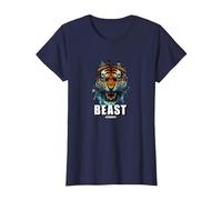 Cabeza de Tigre de Bestia, diseño de Tigre, Entrenamiento de Gimnasio Camiseta, Mujer, Azul Marino, M