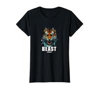 Cabeza de Tigre de Bestia, diseño de Tigre, Entrenamiento de Gimnasio Camiseta, Mujer, Negro, XS
