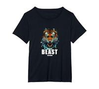 Cabeza de Tigre de Bestia, diseño de Tigre, Entrenamiento de Gimnasio Camiseta, Mujer Tallas Grandes, Negro, 1XL Grande