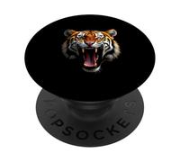 Cabeza de tigre enojado, rugiente, salvaje, arte de la selva PopSockets PopGrip Adhesivo