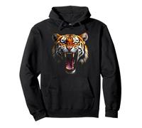 Cabeza de tigre enojado, rugiente, salvaje, arte de la selva Sudadera con Capucha