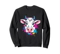 Cabeza de vaca colorida - estilo caricatura con fondo salpic Sudadera