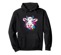 Cabeza de vaca colorida - estilo caricatura con fondo salpic Sudadera con Capucha