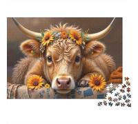 Cabeza de Vaca Guirnalda de Girasoles Puzzle de 1000 Piezas Puzzle para Adultos Relajación Enfoque Decoración Hogar Regalo 70x50cm/1000pcs