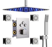 Cabeza del sistema de ducha WH WHEP de 12 pulgadas LED TECLEFFULS S con Dual Función 4 PCS Jets corporales y el conjunto de accesorios de grifos termostáticos portátiles pueden usar todas las opciones