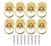 Cabeza Leon Tirador Puerta Armario, 8 Piezas Manija Perilla Cabeza León, Cabeza Leon Aldaba, Cabeza Deleon Aldaba Tiradores, con Tornillos, para Armario Pomo Puerta Joyero Anillo Perillas (Dorado)