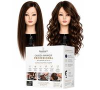 Cabeza Maniquí Profesional Pelo Natural 50-55 cm con Soporte | Uso Real en Peluquería y Academia - Ideal para Corte, Color y Peinado
