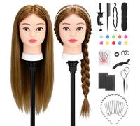 Cabeza Maniquí, Yofuly 26inch Cabeza Peluqueria, 80% Cabello Humano, Cabeza Práctica Modelo Maniqui de Cosmetología con Abrazadera de Mesa y Juego de Trenzas de Cabello DIY (Castaño Claro)