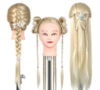 Cabeza Peluqueria, 28inch Cabeza maniquí Cabezal de peluquería de Fibra 100% sintética con Soporte + Accesorios de Peinado DIY (18-613)