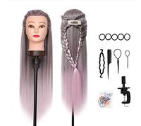 Cabeza Peluqueria, DanseeMeibr Plus 66cm Cabeza Maniqui 100% Pelo Sintético Ombre Cabeza Maniqui Peluqueria para practicar peinados con Abrazadera+ Accesorios de Peinado DIY