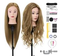 Cabeza Peluqueria, Neverland Cabeza Maniqui 80% Cabello Humano Real Cabeza Maniqui Peluqueria Muñeca para Peinar con Abrazadera+ Accesorios de Peinado DIY(Rubio)
