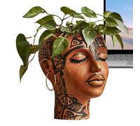 Cabeza plantadora, Jardinera Facial | Resina Africana Sociere | Resistente a la Intemperie, con Orificio de Drenaje para la decoración de la casa de Cactus
