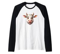 Cabeza Vaca Linda | Diseño Animal Semi Realista Camiseta Manga Raglan