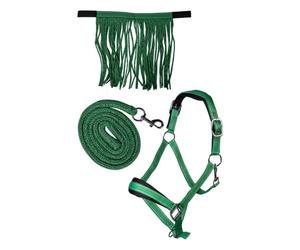 Cabezada set -Lilly- con mosquetón & mosquero HKM - verde / Pony