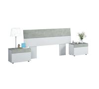 Cabezal + Mesitas, Dormitorio, Modelo Tekkan, Acabado en Blanco Artik y Gris Cemento, Medidas: 176 cm (Largo) x 96,5 cm (Alto)