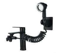 Cabezal de ducha con extensor de lavabo y divisor de agua del grifo, operación de salida doble, interfaz G1/2, válvula de ángulo de aleación para uso en baño (negro)