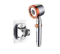 Cabezal de ducha con filtro de ahorro de agua de alta presión, 5 modos, cabezal de ducha de mano, conjunto de accesorios de baño con botón O-ne(Orange-Bracket)