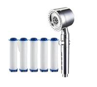 Cabezal de ducha con filtro de ahorro de agua de alta presión, 5 modos, cabezal de ducha de mano, conjunto de accesorios de baño con botón O-ne(Silvery-pp cotton)