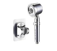Cabezal de ducha con filtro de ahorro de agua de alta presión, 5 modos, cabezal de ducha de mano, conjunto de accesorios de baño con botón O-ne(Silvery-Bracket)
