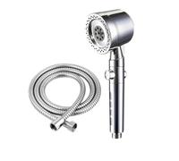 Cabezal de ducha con filtro de ahorro de agua de alta presión, 5 modos, cabezal de ducha de mano, conjunto de accesorios de baño con botón O-ne(Silvery-1.5m)