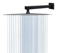 Cabezal de ducha cuadrado de 8 pulgadas, rociador fijo de acero inoxidable negro mate con adaptador giratorio y boquillas fáciles de limpiar