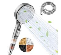 Cabezal de Ducha, Cabezal de Ducha de Alta Presión con Filtro de Agua Dura con 5 Modos, Cabezal de Ducha Universal de Flujo Potente con Filtro de Perlas y Manguera de 2M para Agua Dura de Baja Presión