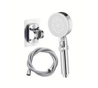 Cabezal de ducha de baño plateado, 5 engranajes, interruptor de parada de ducha ajustable de alta presión for ahorro de agua con manguera y soporte for Baño(Chrome 3-piece set)